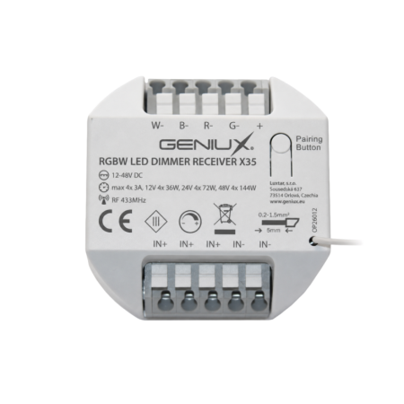 Prijímač X35 Max 4x36 - 4x72W, regulácia RGB alebo RGBW pásikov, Zap/Vyp, Stmievanie LED pásikov Prijímač X35 Max 4x36 - 4x72W, regulácia RGB alebo RGBW pásikov, Zap/Vyp, Stmievanie LED pásikov